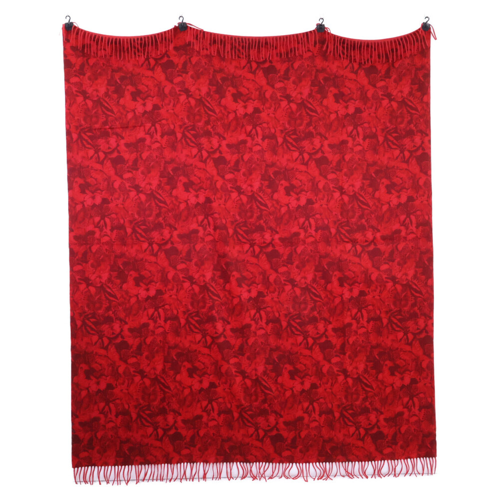 VALENTINO Valentino butterfly print cashmere fringe shawl stole/scarf red wom...